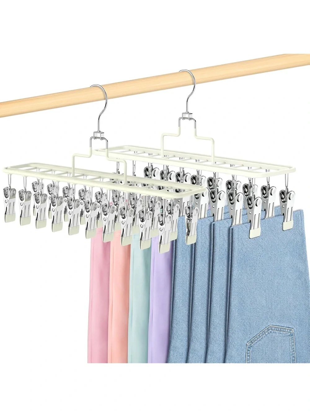 Multi-Clip Hanging Dryer Rack in Cream - 32 Stainless Clips